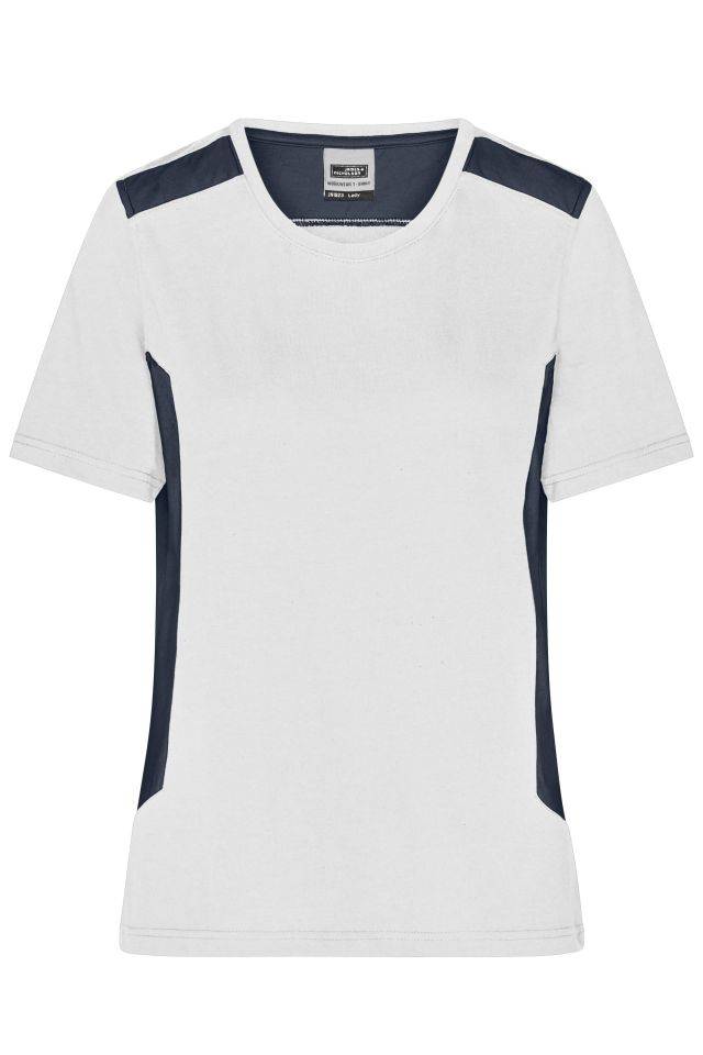 Ladies' Workwear T-Shirt - STRONG - Strapazierfähiges und pflegeleichtes T-Shirt mit Kontrasteinsätzen weiß/grau, Gr. XX