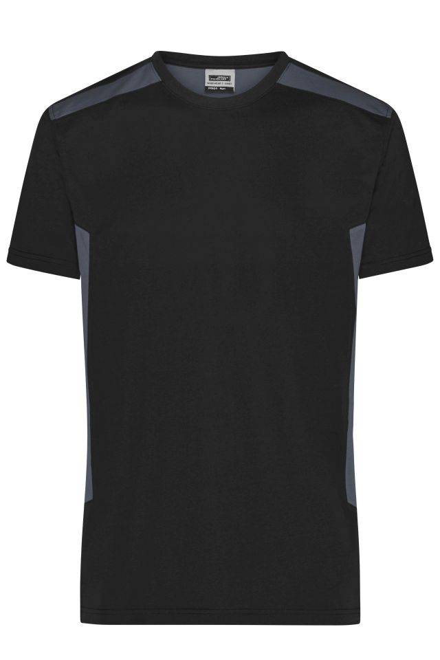 Men`s Workwear T-Shirt - STRONG - Strapazierfähiges und pflegeleichtes T-Shirt mit Kontrasteinsätzen schwarz/grau, Gr. S