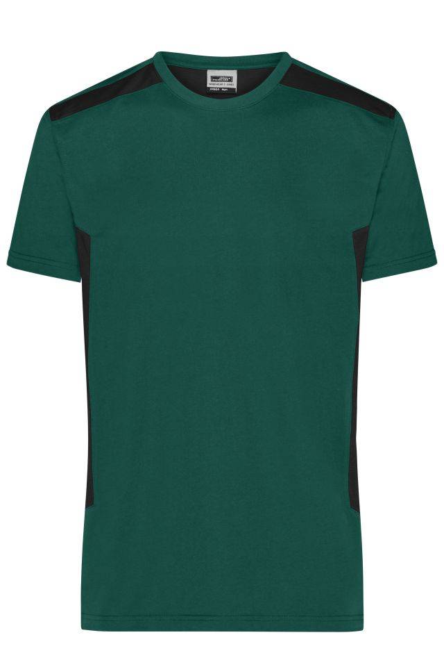 Men`s Workwear T-Shirt - STRONG - Strapazierfähiges und pflegeleichtes T-Shirt mit Kontrasteinsätzen schwarz/grün, Gr. L