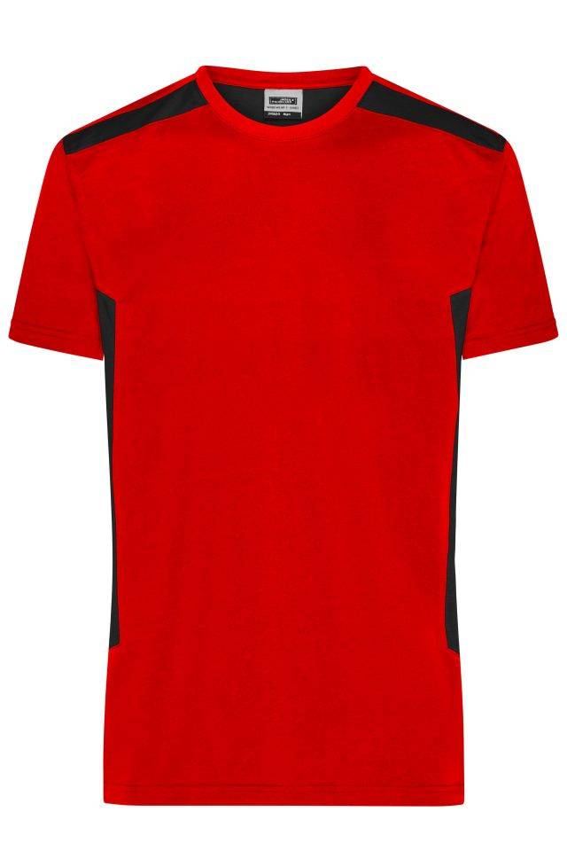 Men`s Workwear T-Shirt - STRONG - Strapazierfähiges und pflegeleichtes T-Shirt mit Kontrasteinsätzen schwarz/rot, Gr. M