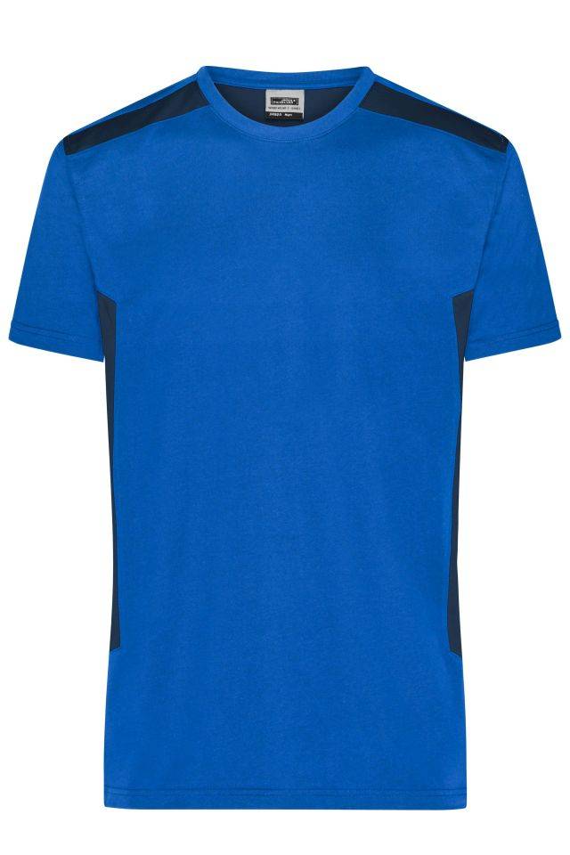 Men`s Workwear T-Shirt - STRONG - Strapazierfähiges und pflegeleichtes T-Shirt mit Kontrasteinsätzen blau, Gr. M