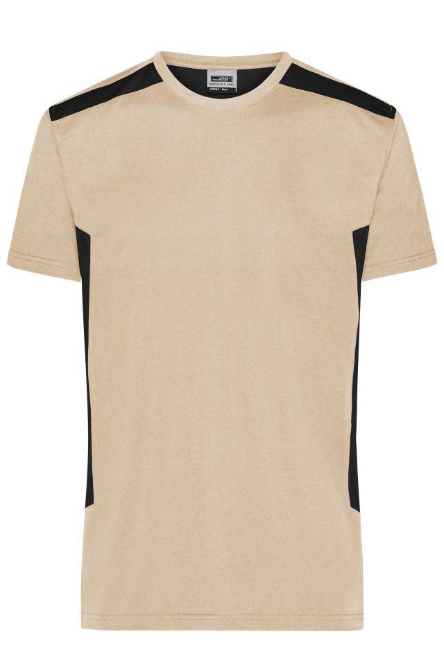 Men`s Workwear T-Shirt - STRONG - Strapazierfähiges und pflegeleichtes T-Shirt mit Kontrasteinsätzen schwarz/braun/grau,