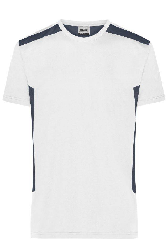 Men`s Workwear T-Shirt - STRONG - Strapazierfähiges und pflegeleichtes T-Shirt mit Kontrasteinsätzen weiß/grau, Gr. S