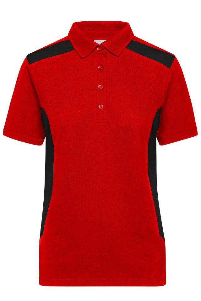 Ladies' Workwear Polo - STRONG - Strapazierfähiges und pflegeleichtes Polo mit Kontrasteinsätzen schwarz/rot, Gr. XL