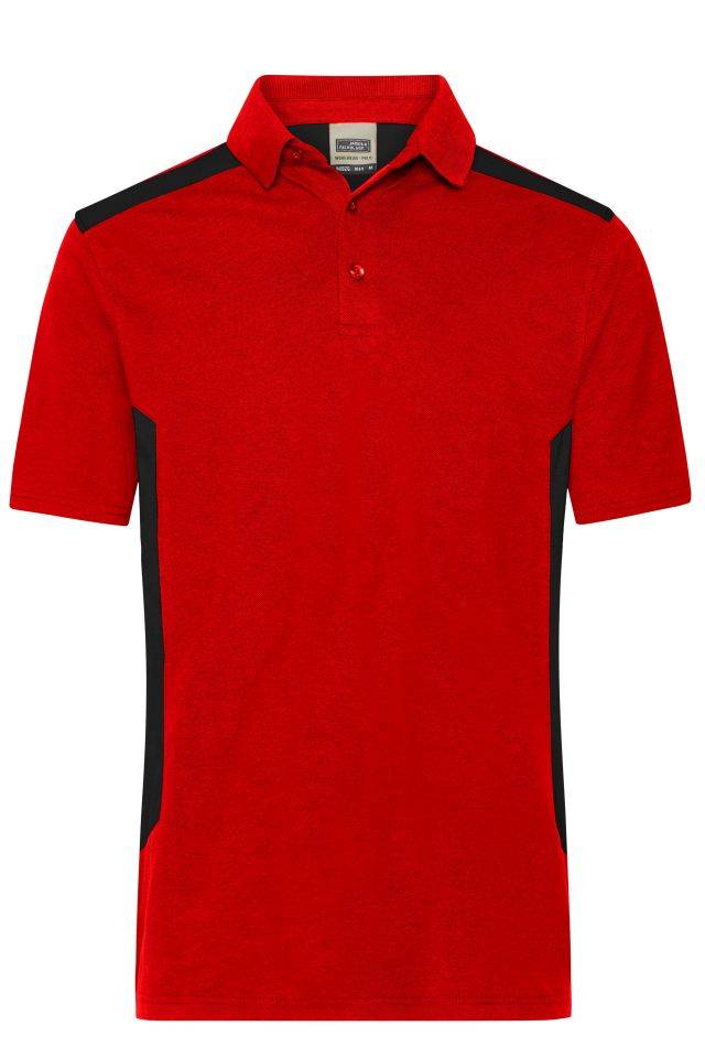 Men's Workwear Polo - STRONG - Strapazierfähiges und pflegeleichtes Polo mit Kontrasteinsätzen schwarz/rot, Gr. 5XL
