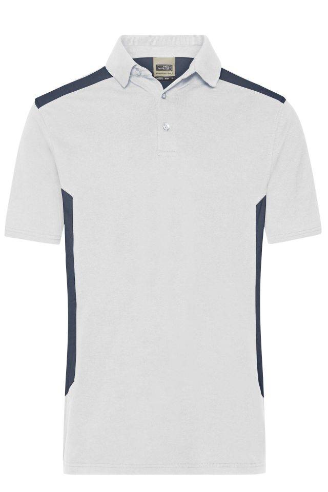 Men's Workwear Polo - STRONG - Strapazierfähiges und pflegeleichtes Polo mit Kontrasteinsätzen weiß/grau, Gr. 6XL