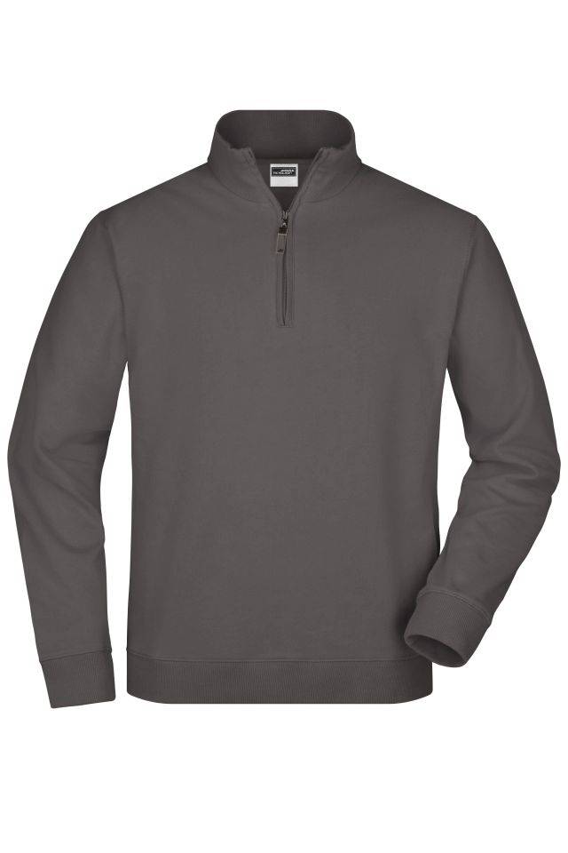 Round-Neck Zip Sweatshirt mit Stehkragen und kurzem Reißverschluss grau, Gr. 3XL