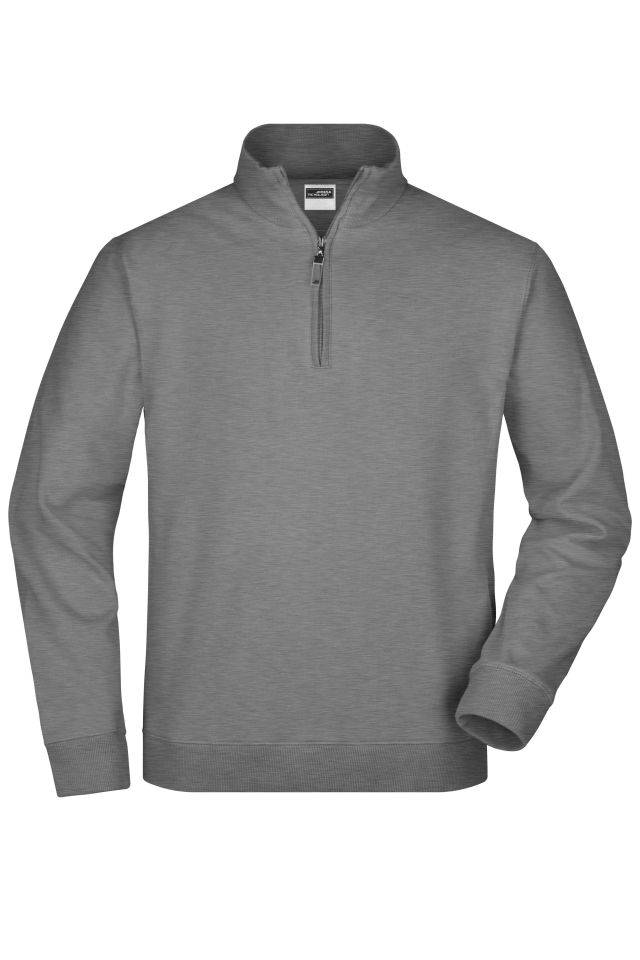 Round-Neck Zip Sweatshirt mit Stehkragen und kurzem Reißverschluss grau, Gr. 3XL
