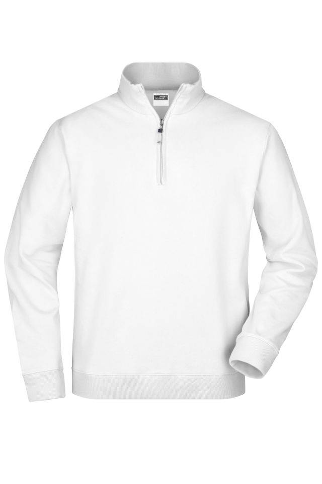 Round-Neck Zip Sweatshirt mit Stehkragen und kurzem Reißverschluss weiß, Gr. XXL
