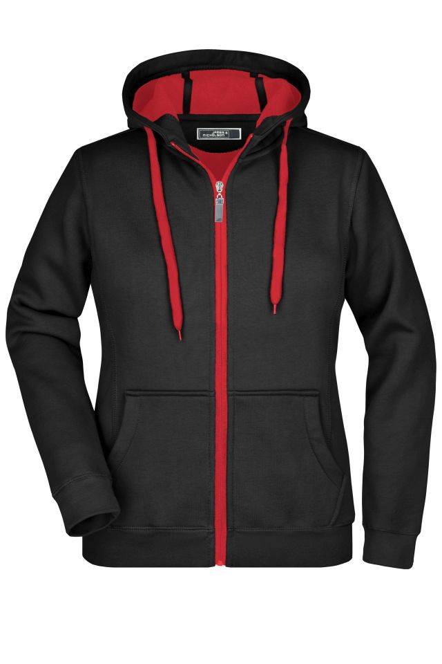 Ladies' Doubleface Jacket Sportive Jacke mit Kapuze schwarz/rot, Gr. XXL
