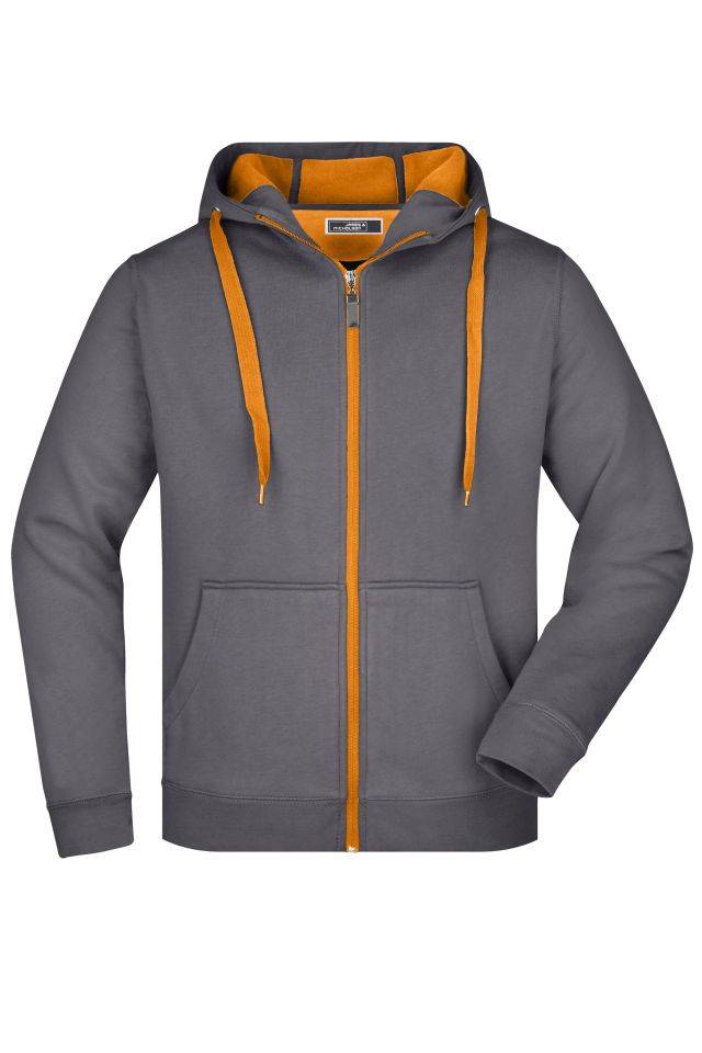 Men's Doubleface Jacket Sportive Jacke mit Kapuze grau/orange, Gr. M