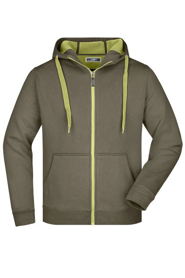 Men's Doubleface Jacket Sportive Jacke mit Kapuze grün/braun/oliv, Gr. L