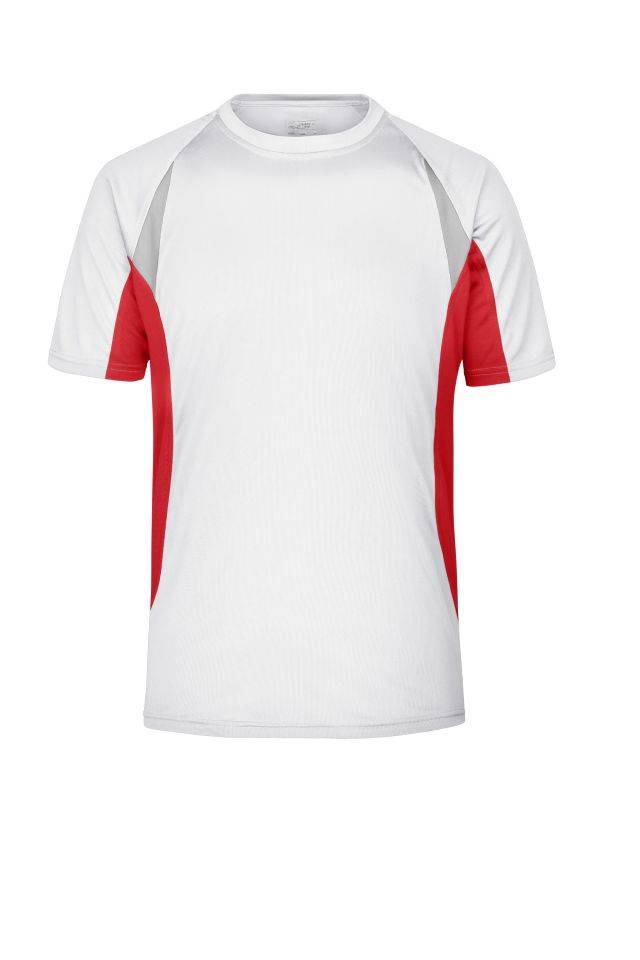 Men's Running-T Atmungsaktives Laufshirt weiß/rot, Gr. L