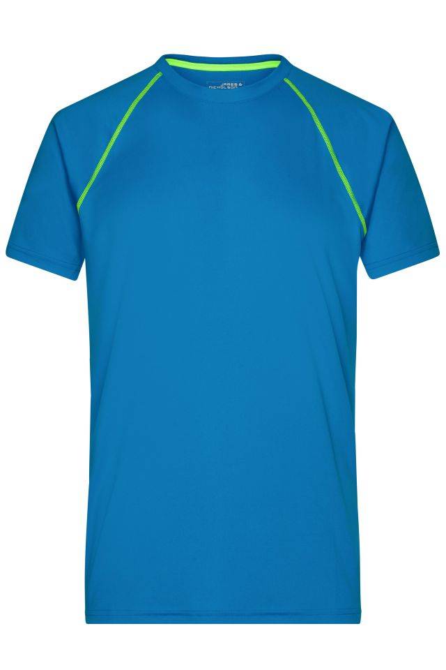 Men's Sports T-Shirt Funktions-Shirt für Fitness und Sport blau/gelb/neon, Gr. XL