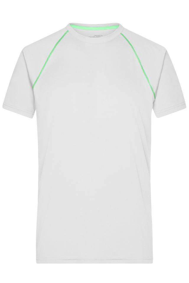 Men's Sports T-Shirt Funktions-Shirt für Fitness und Sport weiß/grün/neon, Gr. S
