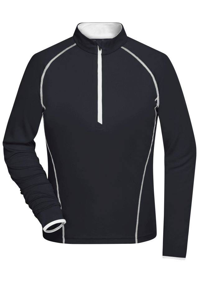 Ladies' Sports Shirt Longsleeve Langarm Funktionsshirt für Fitness und Sport weiß/schwarz, Gr. M