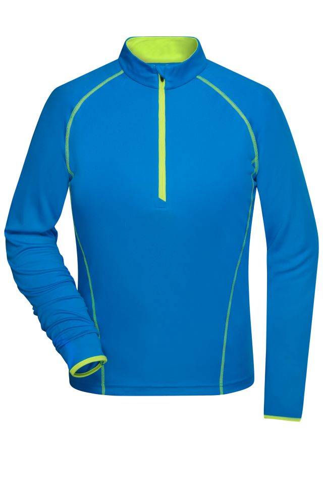 Ladies' Sports Shirt Longsleeve Langarm Funktionsshirt für Fitness und Sport blau/gelb/neon, Gr. L