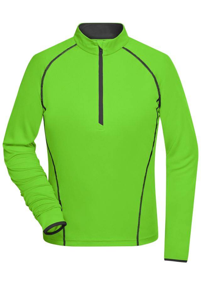 Ladies' Sports Shirt Longsleeve Langarm Funktionsshirt für Fitness und Sport schwarz/grün/neon, Gr. XXL