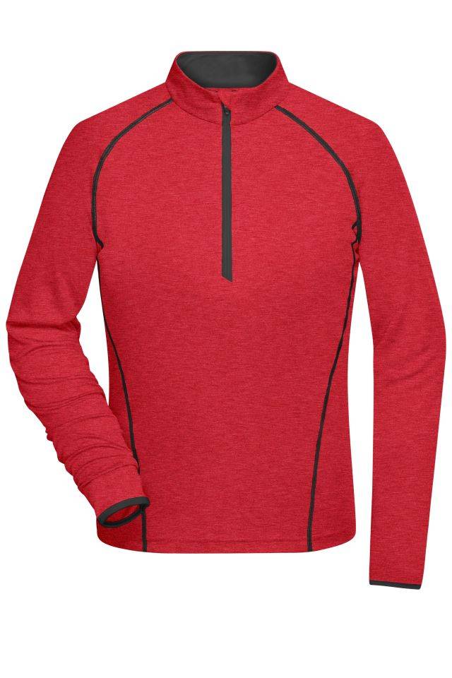 Ladies' Sports Shirt Longsleeve Langarm Funktionsshirt für Fitness und Sport rot/grau, Gr. XS