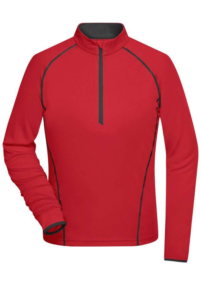 Ladies' Sports Shirt Longsleeve Langarm Funktionsshirt für Fitness und Sport schwarz/rot, Gr. XS
