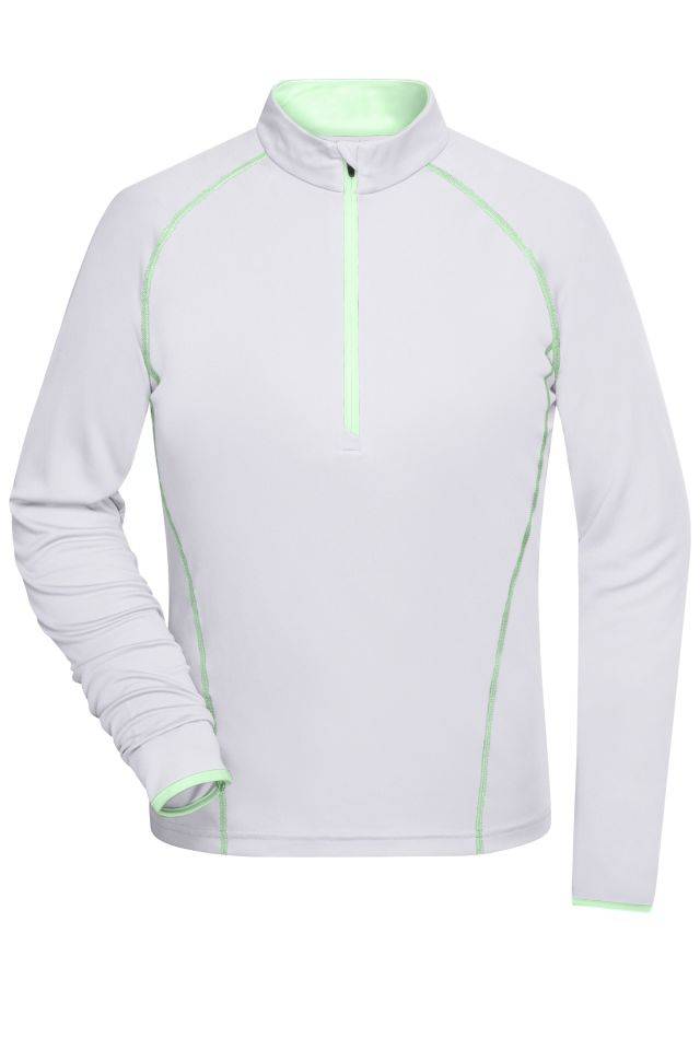 Ladies' Sports Shirt Longsleeve Langarm Funktionsshirt für Fitness und Sport weiß/grün/neon, Gr. XXL