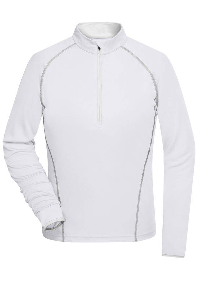 Ladies' Sports Shirt Longsleeve Langarm Funktionsshirt für Fitness und Sport weiß/grau, Gr. XL