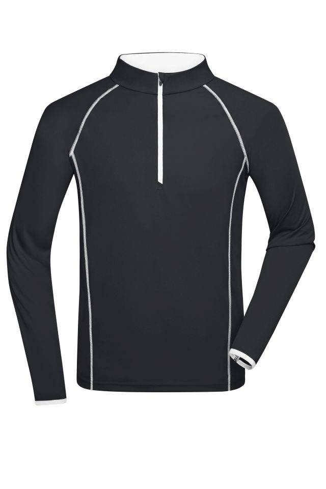 Men's Sports Shirt Longsleeve Langarm Funktionsshirt für Fitness und Sport weiß/schwarz, Gr. L