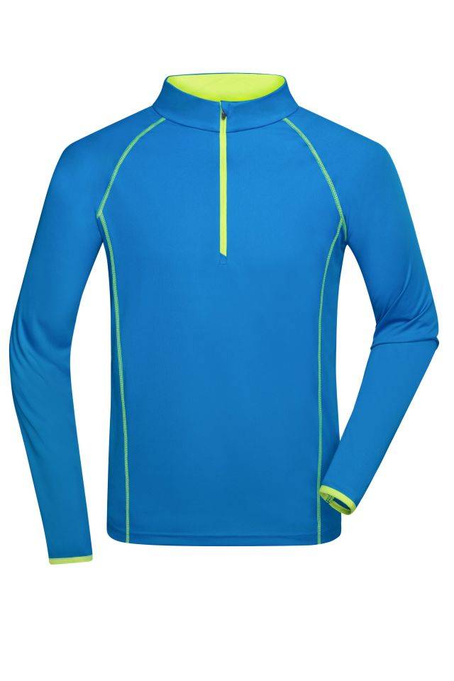 Men's Sports Shirt Longsleeve Langarm Funktionsshirt für Fitness und Sport blau/gelb/neon, Gr. M