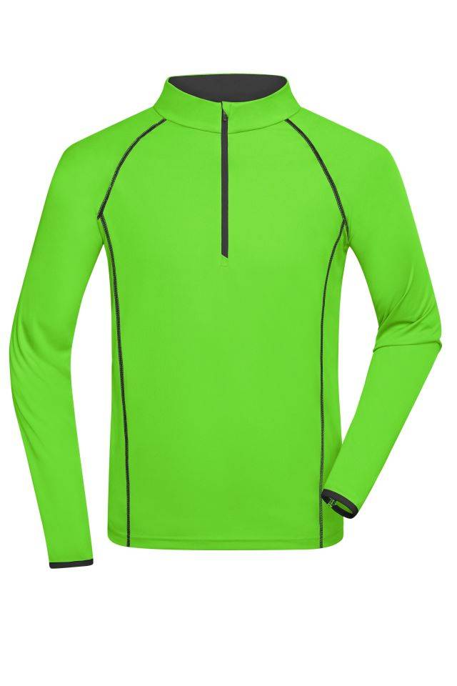 Men's Sports Shirt Longsleeve Langarm Funktionsshirt für Fitness und Sport schwarz/grün/neon, Gr. S