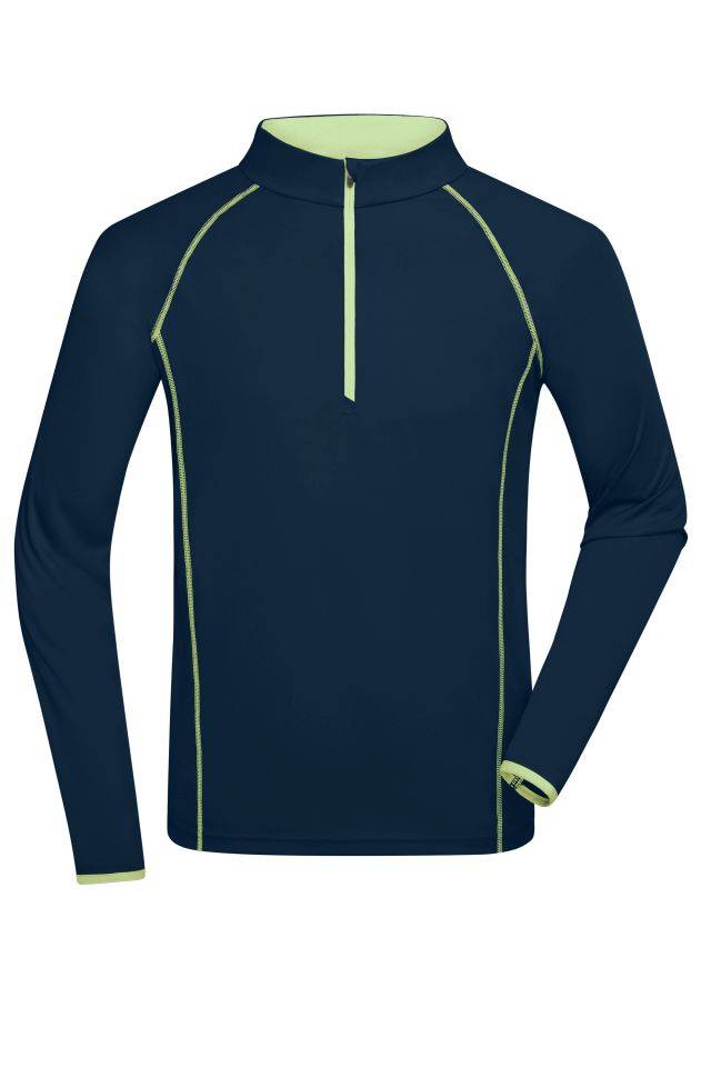 Men's Sports Shirt Longsleeve Langarm Funktionsshirt für Fitness und Sport blau/gelb, Gr. L