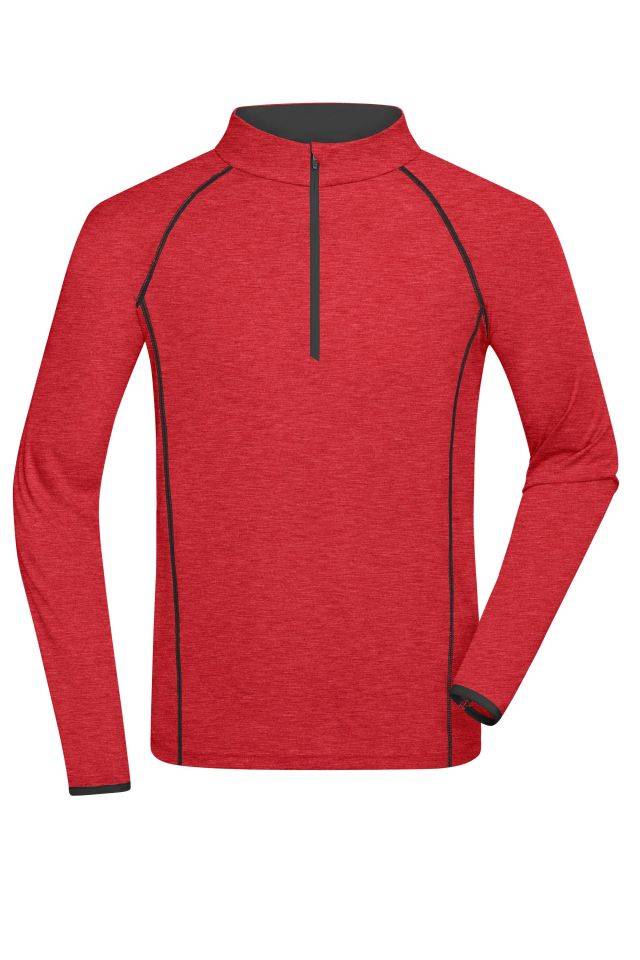 Men's Sports Shirt Longsleeve Langarm Funktionsshirt für Fitness und Sport rot/grau, Gr. XL
