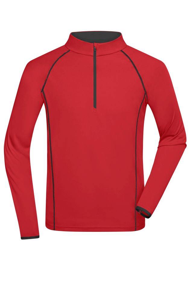 Men's Sports Shirt Longsleeve Langarm Funktionsshirt für Fitness und Sport schwarz/rot, Gr. L
