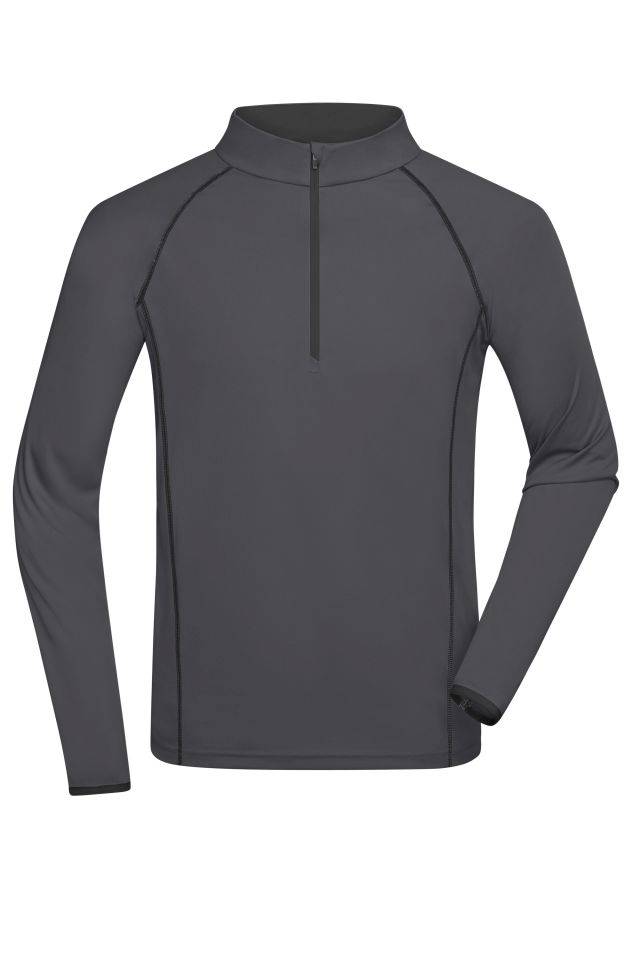 Men's Sports Shirt Longsleeve Langarm Funktionsshirt für Fitness und Sport grau/schwarz, Gr. XL