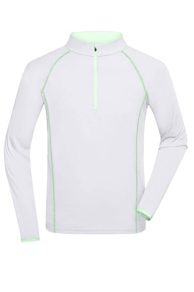 Men's Sports Shirt Longsleeve Langarm Funktionsshirt für Fitness und Sport weiß/grün/neon, Gr. XL