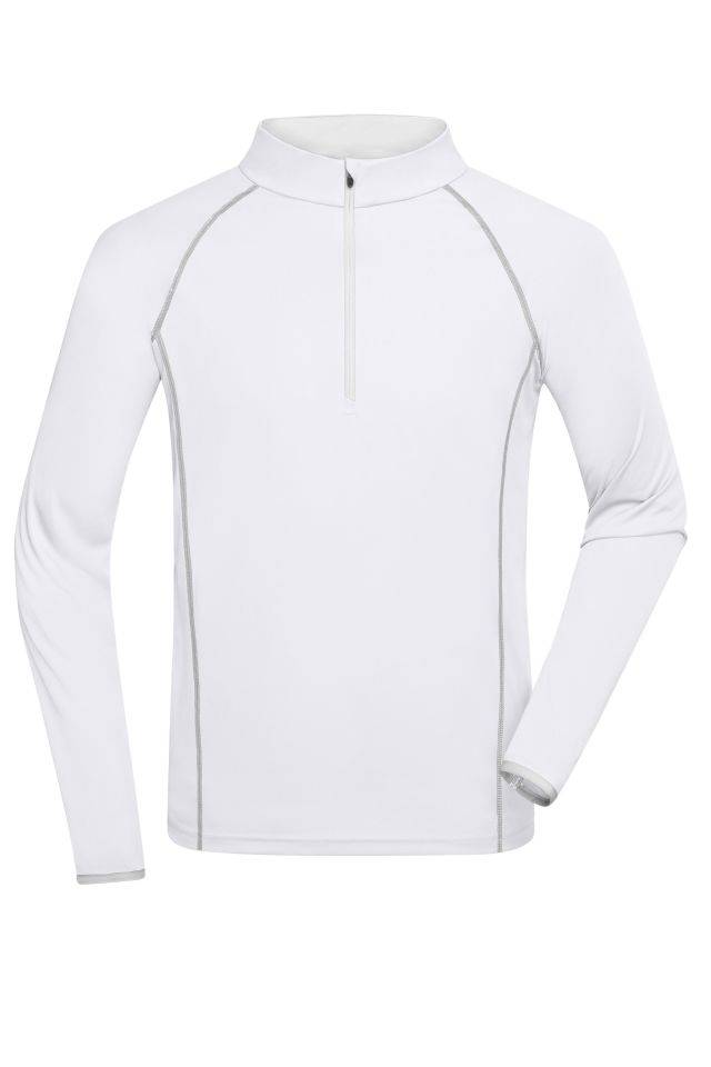 Men's Sports Shirt Longsleeve Langarm Funktionsshirt für Fitness und Sport weiß/grau, Gr. L