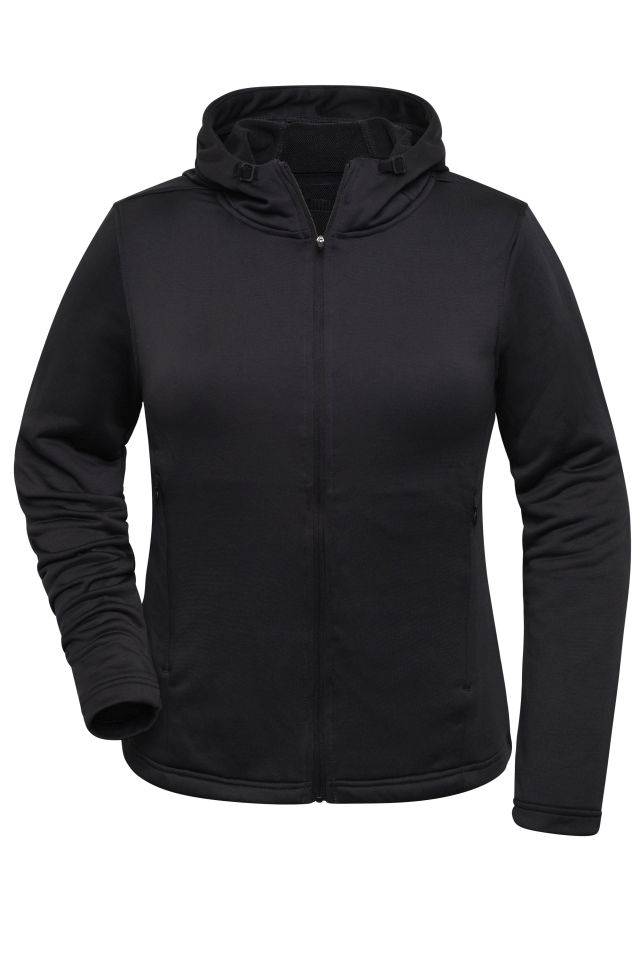 Ladies' Sports Zip Hoody Modische Kapuzenjacke aus 100% recyceltem Polyester für Sport und Freizeit schwarz, Gr. M