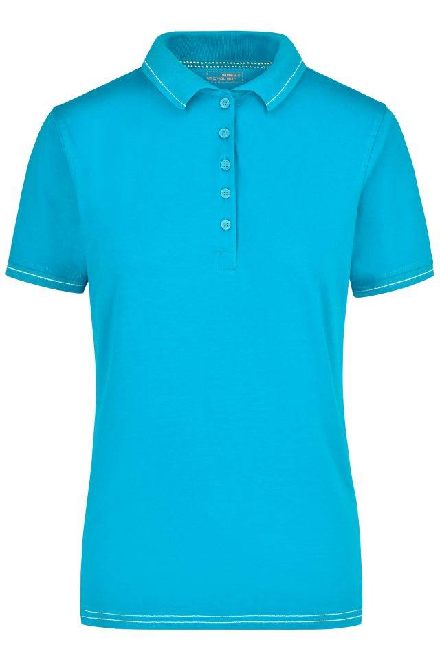 Ladies' Elastic Polo Hochwertiges Poloshirt mit Kontraststreifen weiß/blau, Gr. XXL