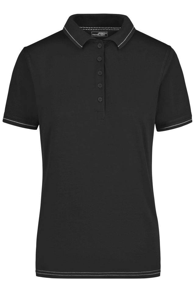 Ladies' Elastic Polo Hochwertiges Poloshirt mit Kontraststreifen weiß/schwarz, Gr. XL
