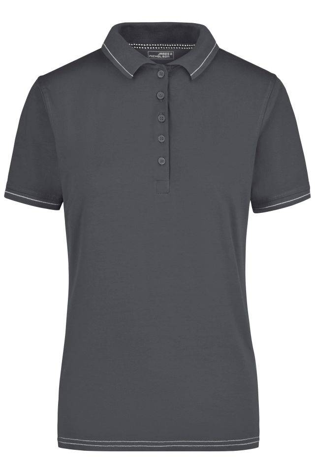 Ladies' Elastic Polo Hochwertiges Poloshirt mit Kontraststreifen grau/weiß, Gr. XXL
