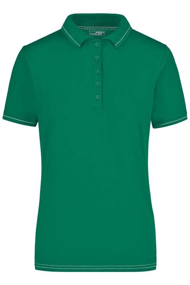 Ladies' Elastic Polo Hochwertiges Poloshirt mit Kontraststreifen weiß/grün, Gr. S