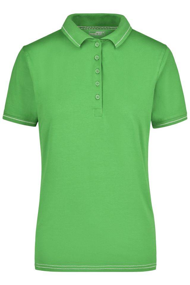 Ladies' Elastic Polo Hochwertiges Poloshirt mit Kontraststreifen weiß/grün, Gr. M