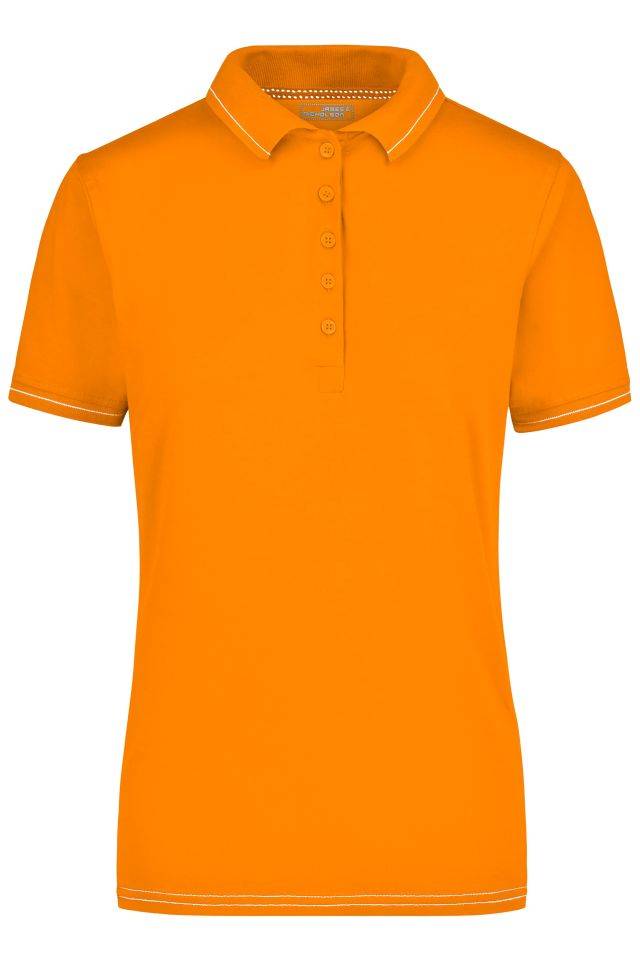 Ladies' Elastic Polo Hochwertiges Poloshirt mit Kontraststreifen weiß/orange, Gr. L