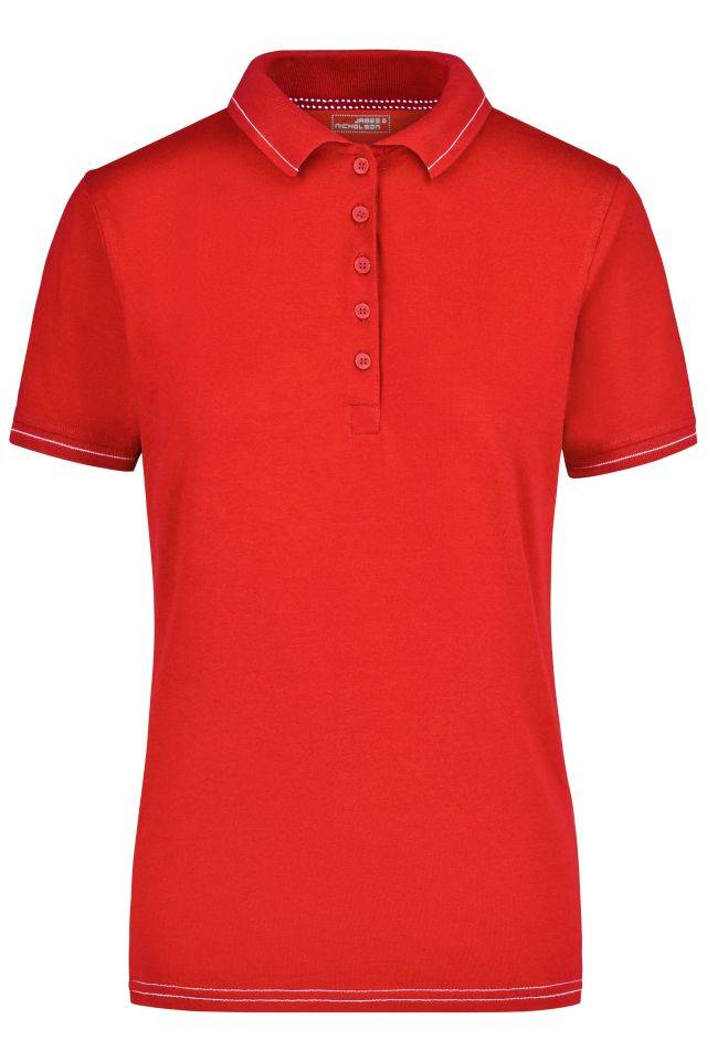 Ladies' Elastic Polo Hochwertiges Poloshirt mit Kontraststreifen weiß/rot, Gr. S