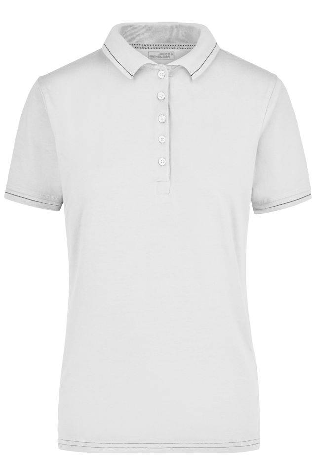 Ladies' Elastic Polo Hochwertiges Poloshirt mit Kontraststreifen weiß/schwarz, Gr. XXL
