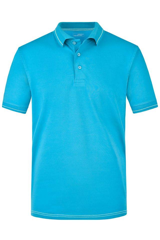 Men's Elastic Polo Hochwertiges Poloshirt mit Kontraststreifen weiß/blau, Gr. L