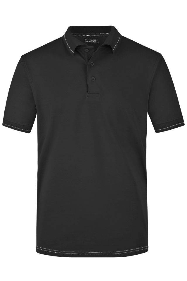 Men's Elastic Polo Hochwertiges Poloshirt mit Kontraststreifen weiß/schwarz, Gr. XL