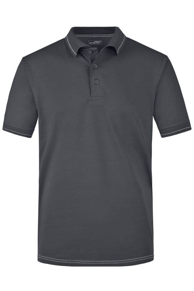 Men's Elastic Polo Hochwertiges Poloshirt mit Kontraststreifen grau/weiß, Gr. XXL