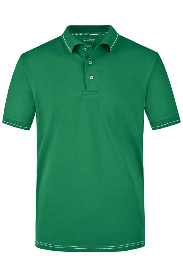 Men's Elastic Polo Hochwertiges Poloshirt mit Kontraststreifen weiß/grün, Gr. 3XL