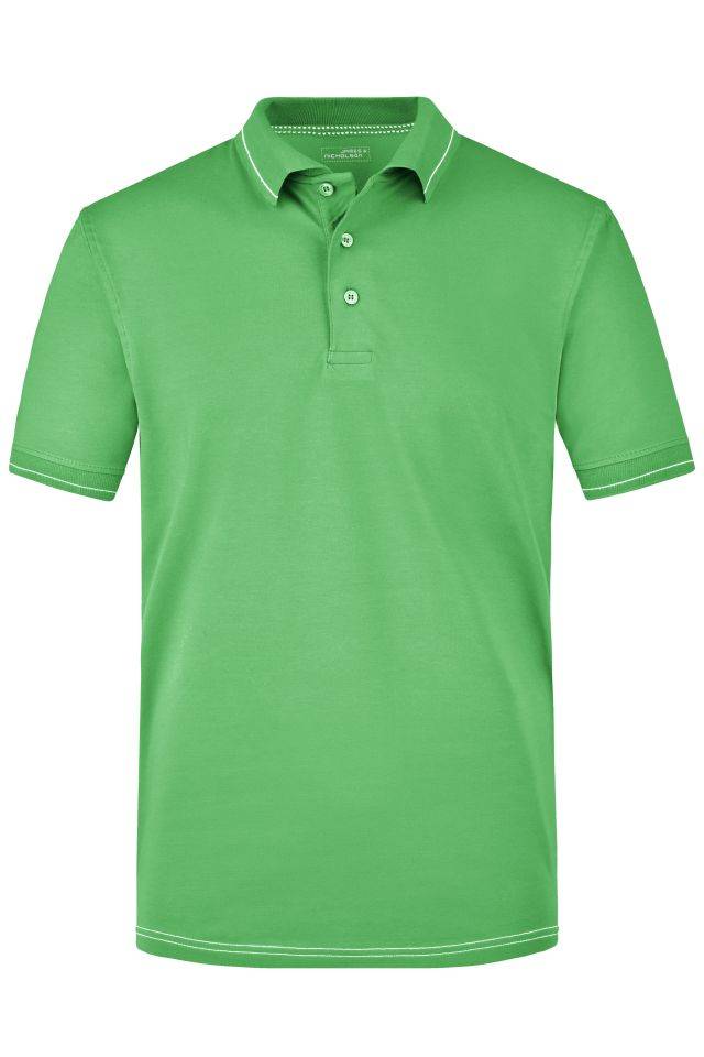 Men's Elastic Polo Hochwertiges Poloshirt mit Kontraststreifen weiß/grün, Gr. XL