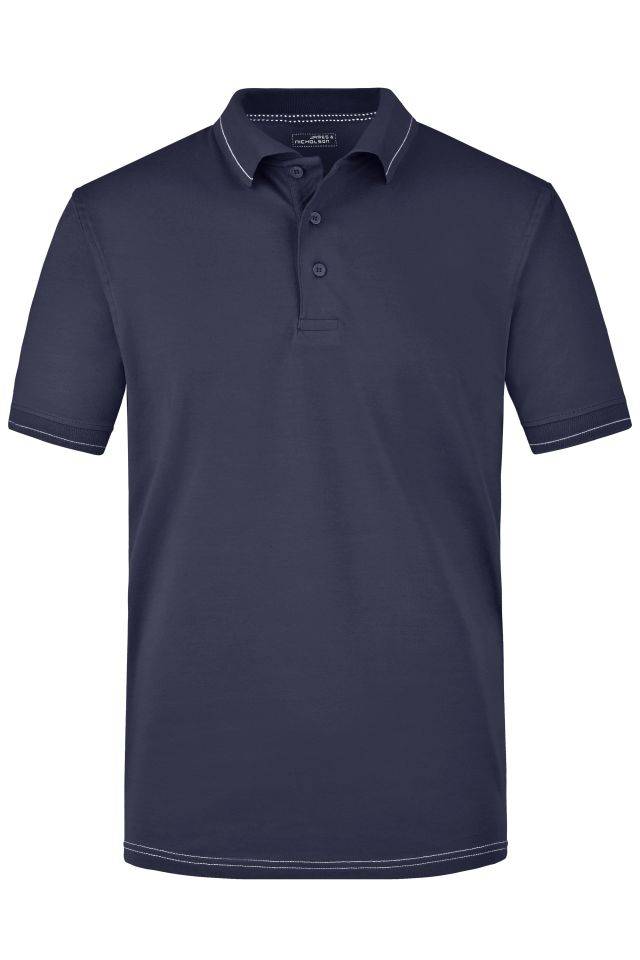 Men's Elastic Polo Hochwertiges Poloshirt mit Kontraststreifen weiß/blau, Gr. M